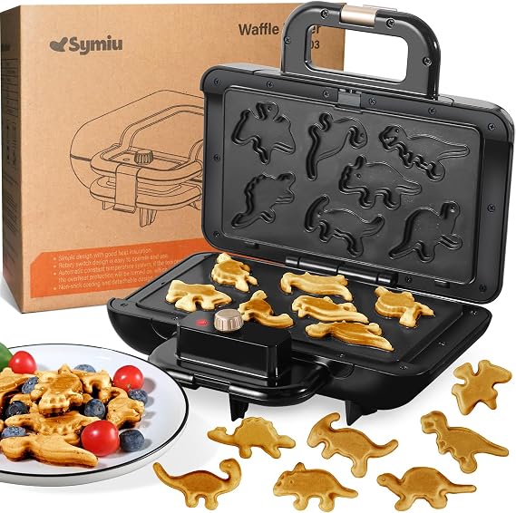 Dinosaur Waffle Maker for Kids Mini Waffle,7 Dino Waffles in Minutes, Waffle Maker with Removable Plates Electric Nonstick Fun Breakfast Maker Machine, Xmas Gift for Kids Family