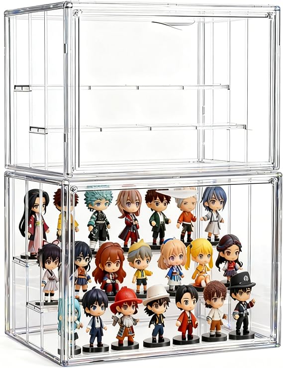 Attelite Acrylic Display Case for Collectibles 3-Tier Adjustable 2Pack