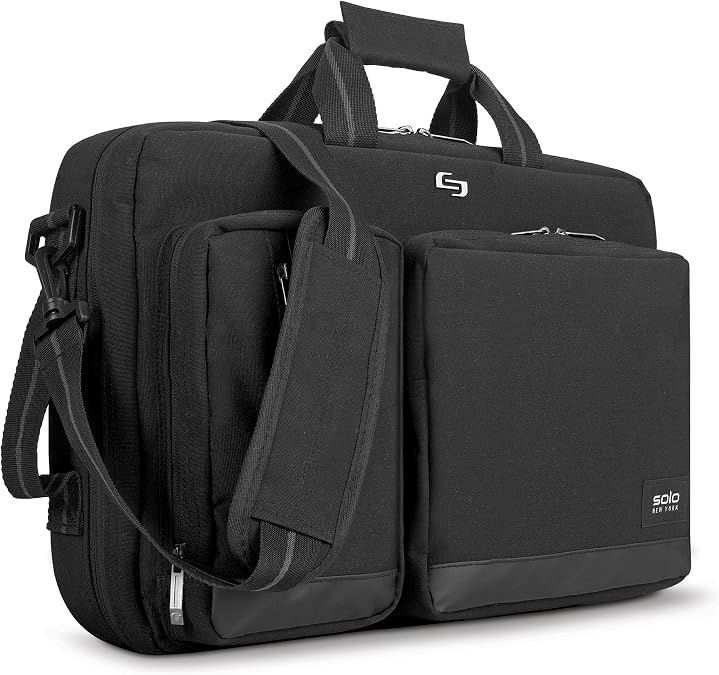 Solo New York Hybrid Briefcase Backpack - Laptop Carrying Bag for Women & Men, Fits 15.6" Computer, Adjustable - Duane, Black