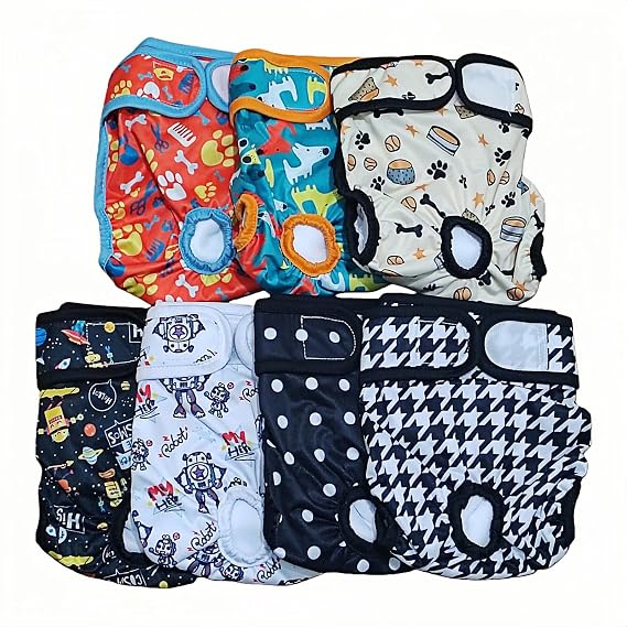 Washable Dog Diapers (7 Pack), Doggie Diapers, Premium Female Dog Diapers (M)