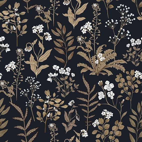 Abyssaly Black Floral Wallpaper Peel and Stick Dark Moody Contact Paper