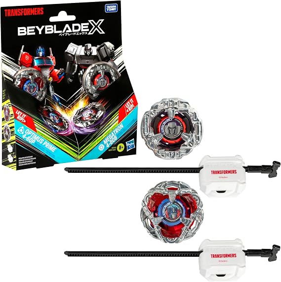 Beyblade X Transformers Collab Optimus Prime 4-60P vs. Megatron 4-80B Multipack Set with 2 Tops & 2 launchers; Battling Top Toys for 8 Year Old Boys & Girls