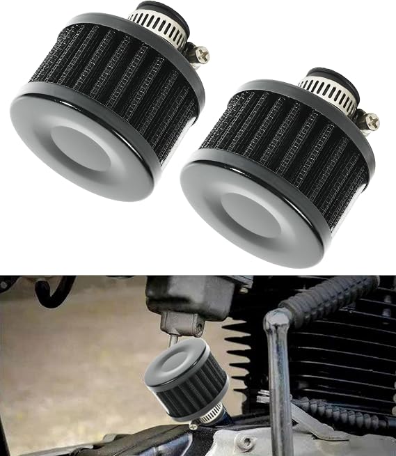 bylikeho 2Pcs Mini Air Filter Vent Crankcase Breather, Cold Air Intake Filter for Car, Motorcycle (Black)