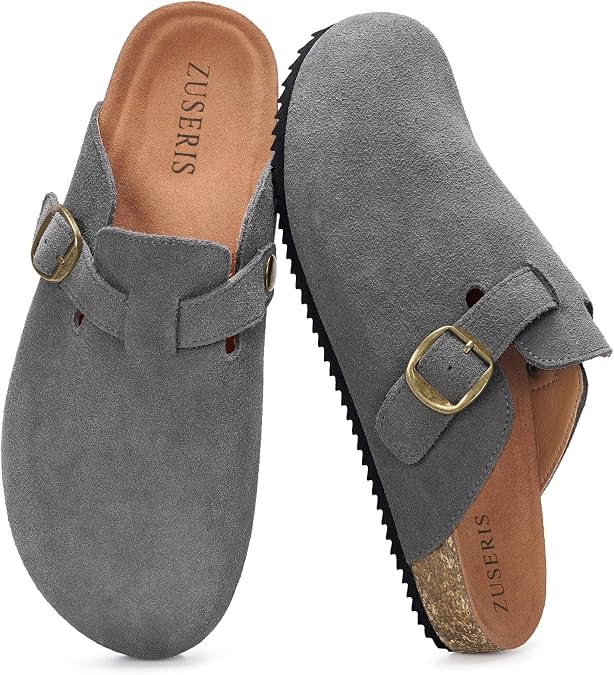 ZUSERIS Suede Clogs for Women Men Wide Width Leather Mules