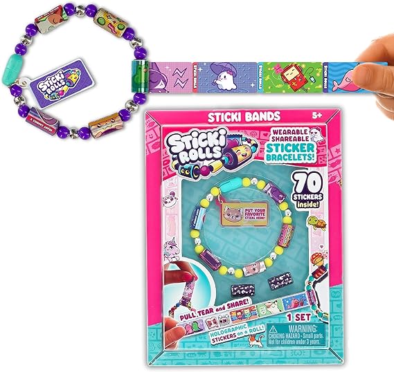 STICKI ROLLS - Wearable & Shareable Sticker Toy Bracelet | Includes 70 Mini Stickers | 2 Mystery Reveal Sticki Rolls | Assorted Styles | Over 1000 Sticker Designs