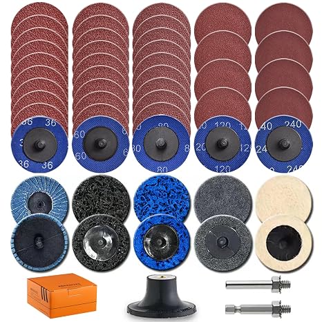 51Pack 2 Inch Die Grinder Accessories Sanding Discs Kit with 1/4" Shank Roll on Discs Set for Drill Metal Grinding Surface Conditioning Paint & Rust Removal