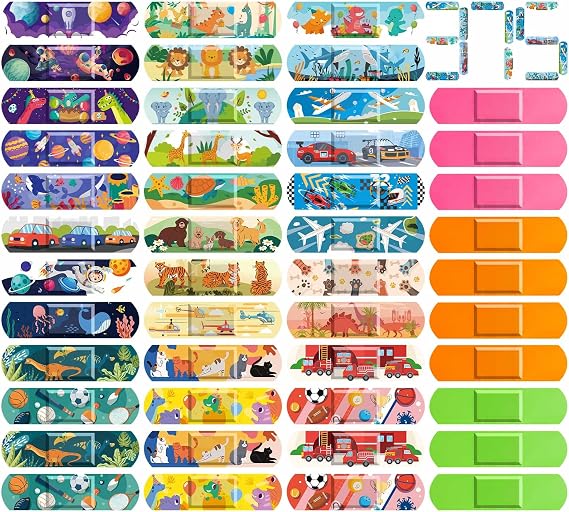 Sublaga 375 Pcs Kids Bandages, 33 Styles Cute Bandage for Kid, Toddler Bandage, Bandages Kids Variety Pack, Adhesive Flexible Cartoon Protection Care Cuts for Girls Boys