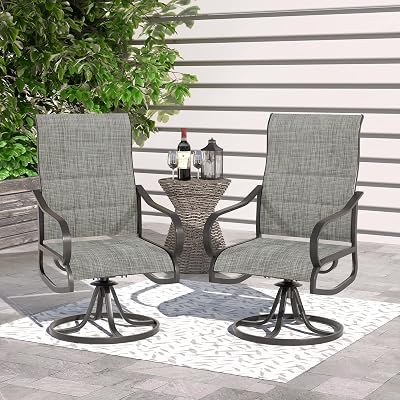 UDPATIO Patio Swivel Chairs Set of 2, High Back Outdoor Dining Chairs with Padded All Weather Breathable Textilene Mesh Fabric Metal Rocking Frame for Lawn Garden Backyard, Grey White