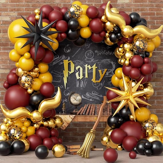 144pcs Magical Wizard Balloon Arch Kit with Yellow Black Gold Balloons