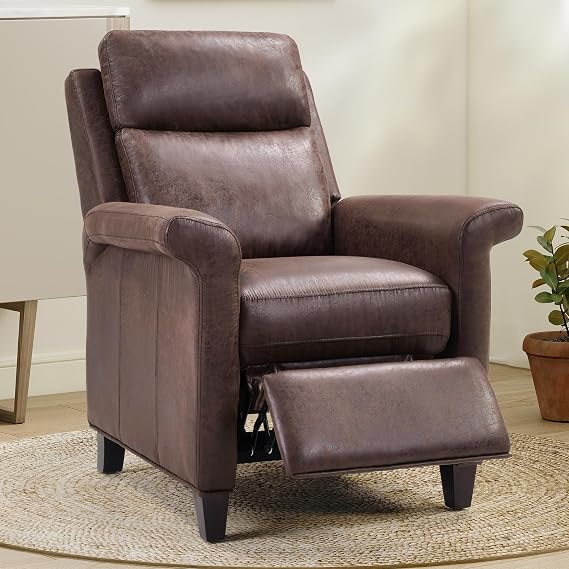 IOMOR Push Back Recliner Chair, Faux Leather Lounge Armchair with Footrest, Decoration Single Sofa Accent Chair for Living Room, Bedroom, Small Spaces (1, Dark Brown)