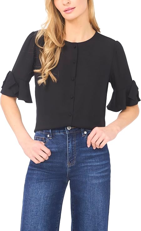 CeCe Flounce Elbow Bow Sleeve Top