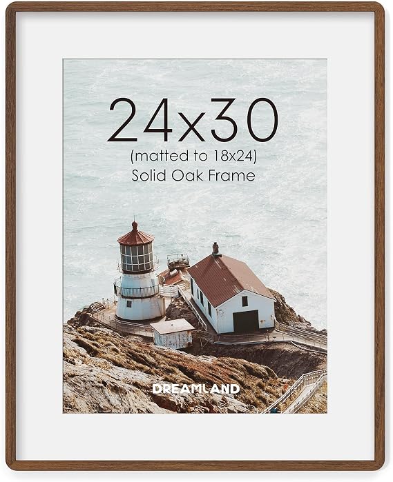 Dreamland 24x30 Walnut Finish Wood Picture Frame Matted to 18x24, 1 Pack