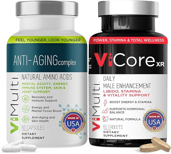 ViMulti Complete Wellness Set: Anti-Aging Natural Amino Acids for Men/Women & Premium Mens Health Supplement, Supports Immune Health & Overall Well-Being with Natural Ingredients, 60 Capsules Each
