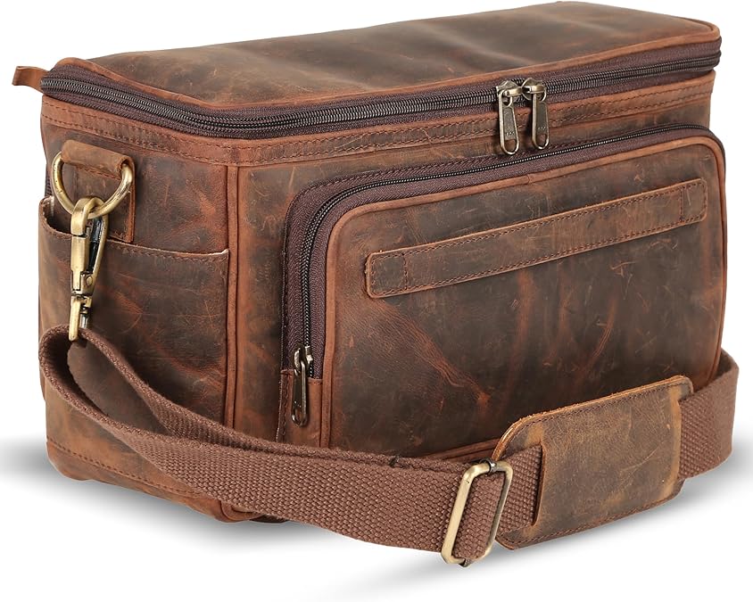 rofozzi Leather Camera Messenger Bag, Crossbody Camera Bag for Photographers with Tripod Carry Lugguage Sleeve