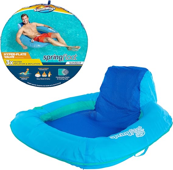 SwimWays Spring Float Premium SunSeat Pool Chair, Inflatable Pool Float for Adults and Teens with Fast Inflation for Ages 15 & Up