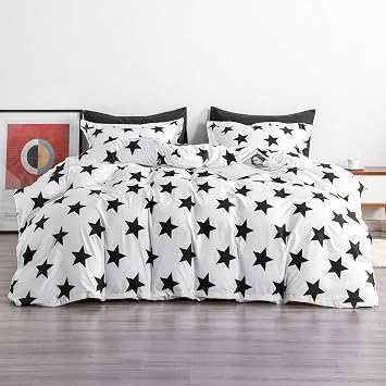 Microfiber Duvet Cover Twin Size - 2 Pieces Extra Soft Star Printed Bedding Set, Includes 1 Duvet Cover 68x90 Inches with Zipper Closure and 1 Pillow Sham
