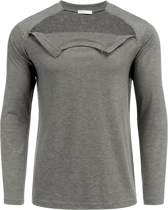 Deyeek Unisex Chemo Shirts for Port Access Chemotherapy Must Haves Long Sleeve Cancer Care Package for Men
