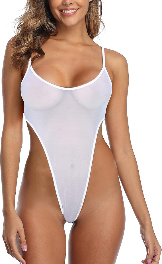 SHERRYLO Sheer One Piece Swimsuit See Through G String Monokini Bikini Sheer When Wet Swimsuits Mesh Bathing Suit
