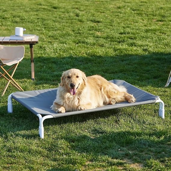ZOMISIA Elevated Dog Cot Bed Tool-Free Assembly - Outdoor Raised Dog Cooling Bed Frame for Large Pets, Summer Pet Hammock Off Ground with Non-Slip Feet & Waterproof Teslin Mesh, 43x30 Inch
