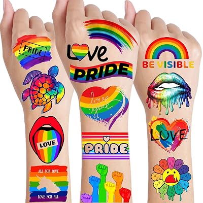 86 PCS LGBT Gay Pride Tattoos For Women Men Adults, Rainbow Temporary Tattoos, Fake LGBTQ Pride Face Tattoos Stickers Body, Rainbow Pride Day Party Accessories Equality Parades Celebrations Festivals