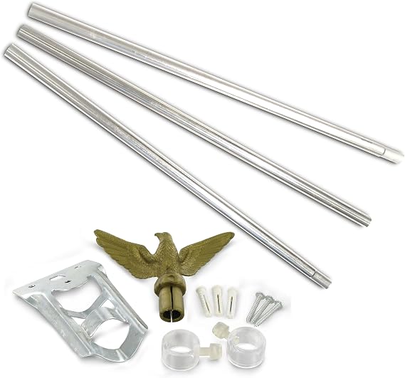 Residential Flagpole Set - Economy Kit - 6ft - No Flag | Lightweight Metal Outdoor Display Includes Mounting Bracket, Hardware and Eagle Topper, Length Without Topper Is 69 1/4 in.