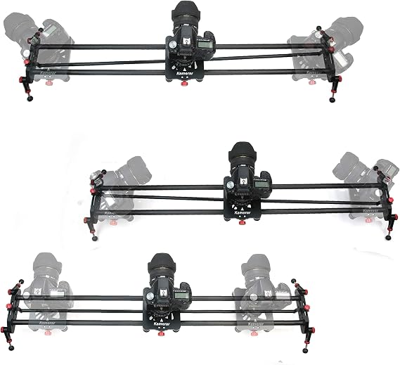Kamerar 39.4 inch / 100 cm Pan-100 Track Motion Rail Stabilization DSLR Camera Slider: Light Carbon Fiber Rail, Adjustable Legs, Angle Follow Focus, Parallax Slide, Panoramic Slide