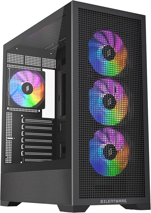 Core 100 A-RGB Black Midi Tower PC Case Tempered Glass Side Window 4 x 120 mm PWM RGB Fans Mesh Front Maximum Airflow ATX/mATX/ITX 360 mm Radiators USB 3.0