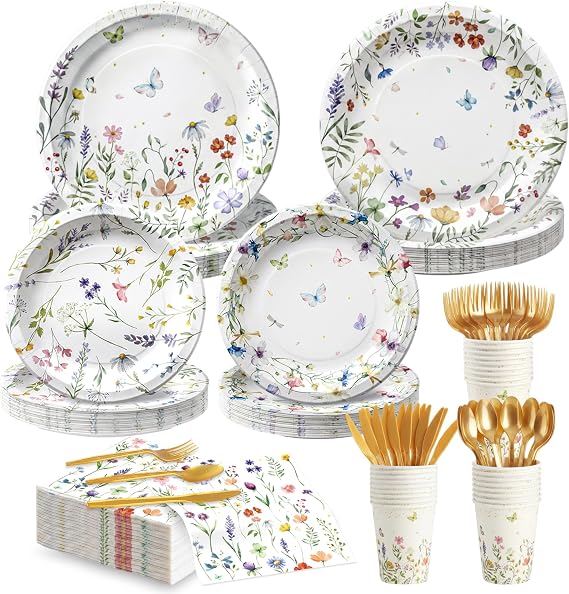 Wildflower Party Decorations Plates and Napkins for 20 Guests, Mother's Day Floral Paper Plates Wildflower Baby Shower Flower Disposable Plates Set for Birthday Bridal Shower Tea Garden Party Decor