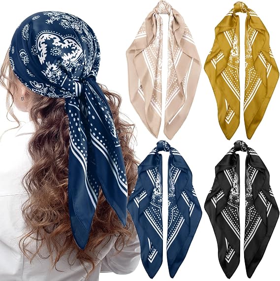 Syhood 4 Pcs 27'' Square Satin Bandanas