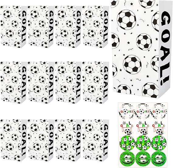 BLMHTWO 12 Pcs Soccer Goodie Bags with Stickers for Birthday Party