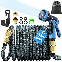 Expandable Garden Hose - Upgraded 3-Layer Latex Hose Pipe 50ft 15m Leak-Proof, Expanding Hose with Spray Gun, Stretchy Magic Hose with Fittings,No-Kink Flexible Water Hose for Garden,Pet,Car Cleaing