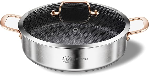LOLYKITCH 5.8-Quart Deep Skillet with Lid | 12 Inch | 4-6 Servings