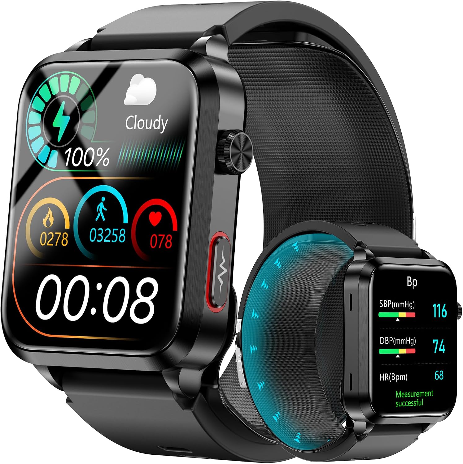 Blood Pressure Smart Watch, Air Bag Pump Cuff, 1.92 lPS Health Fitness Tracker,Heart Rate Blood Oxygen Sleep Monitor, Data Sharing Pedometer, Activity Tracker for Android iOS Men and Women