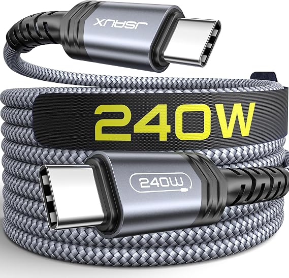 JSAUX 240W USB C to USB C Cable, USB C Cable for iPhone 18 Pro, 6.6Ft Grey