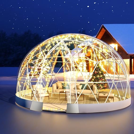 Garden Bubble Dome Tent, Geodesic Dome Greenhouse with PVC Clear Cover, Waterproof Garden Bubble Dome Tent House for Outdoor, Patio, Backyard, Party (White Edge, 3.6M)
