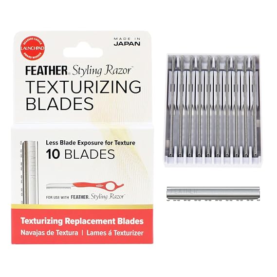 Feather Styling Razor Texturizing Blades, Single Edge Guarded Blades 10 Pk