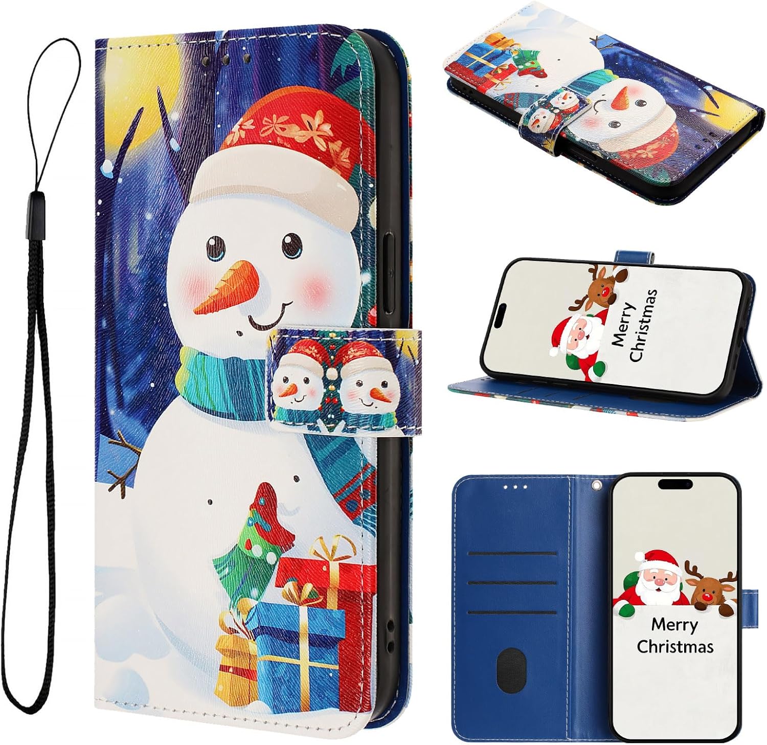 対応 Samsung Galaxy S6 Edge 用 手帳型スマホケース クリスマス柄 PUレザー 財布型 カード収納 スタンド機能 マグネット式 耐衝撃 ストラップ付き-LHXR