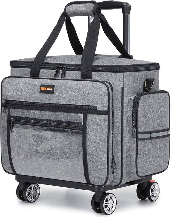 Sewing Machine Case with Wheels, Detachable Rolling Sewing Machine Case | Trolley Tote Bag with Removable Bottom Pad & Shoulder Strap, Compatible with Most Brother, Singer, Janome