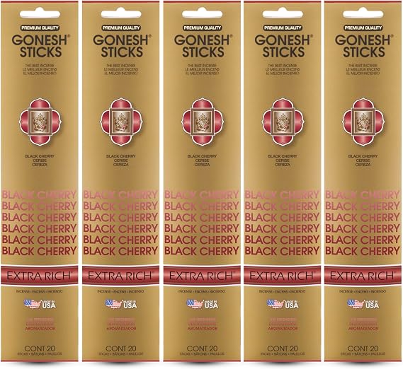 Gonesh - Extra Rich Scented Incense Sticks - Non-Toxic 10 Slow Burn Aromatic Sticks - Black Cherry - 100 Total - 5 Packs of 20