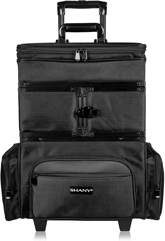 SHANY Large Travel Makeup Trolley Storage Case - Rolling Cosmetics Case with Detachable Sections and Multiple Compartments - BLACK