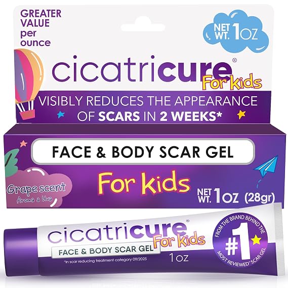 Cicatricure Advanced Scar Gel for Kids, Grape Scent, For Face & Body 1 oz | Proven Results in 2 Weeks, Improves Appearance of Scars, Hypoallergenic Scar Treatment, Helps Smooth and Soften Skin