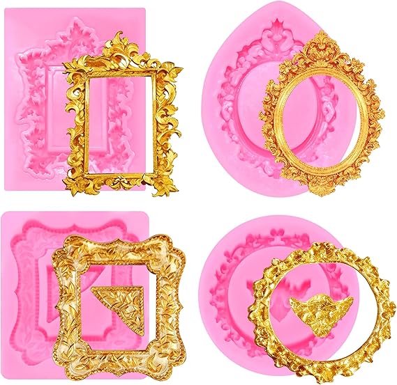 4 Pcs Photo Frame Silicone Molds, Various Sizes
