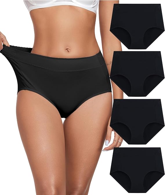 ANLIQI Womens High Waisted Cotton Underwear Tummy Control Underwear Full Coverage Briefs Soft Stretch Ladies Panties 4 Pack