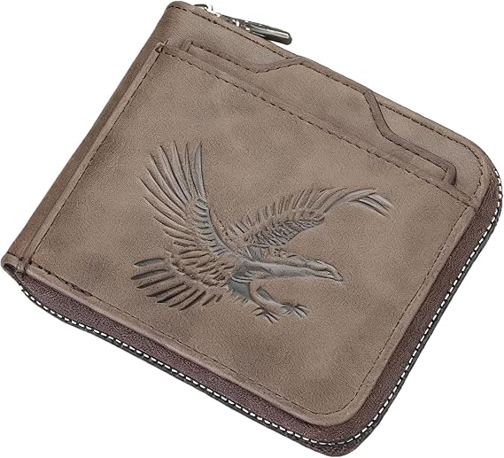 Men's Eagle Embossed Wallet, Personalized 3D Bald Eagle Leather Bifold Wallet, Slim ID Card Minimalist Wallets (BrownA)