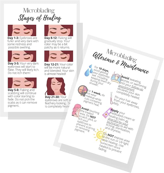 Eyebrow Microblading Healing & Aftercare Instructions Postcards | Package of 30 | Double Sided Size 4 x 6" inches Postcard | White with Pictures