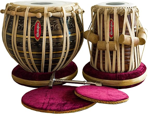 Maharaja Musicals Tabla Set, 3KG Black Brass Bayan, Finest Sheesham Dayan, Bag, Hammer, Cushions (PDI-EA)