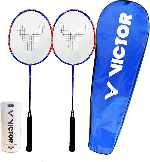 VICTOR Drive Pro Badminton Set, 2 Rackets with Shuttlecocks and Carrying Case