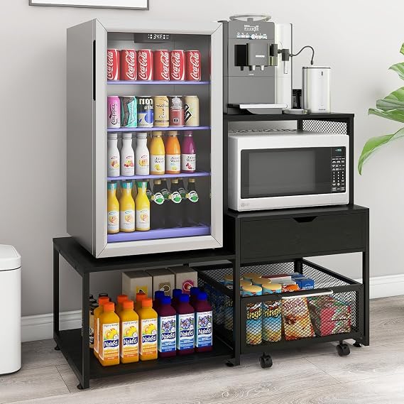 PUNCIA Coffee Bar Cabinet with Mini Fridge Stand Storage & Outlet, Black