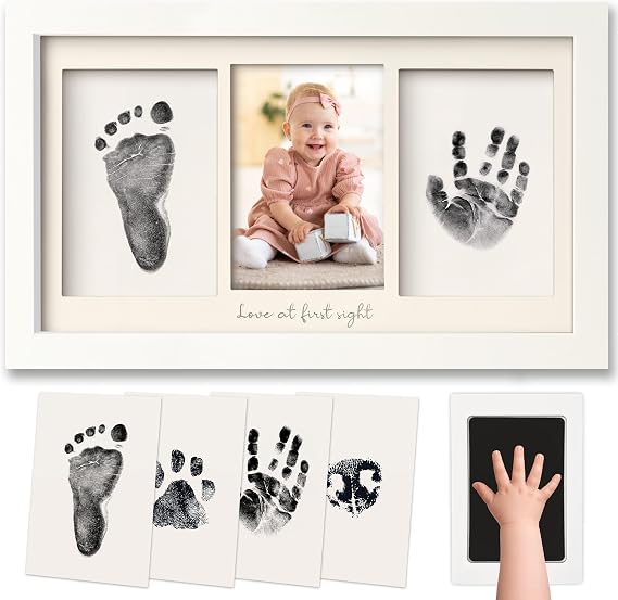 inclusiveness baby hand and footprint kit frame – personalized baby picture frame for newborn - mess free baby frame - baby keepsake - baby footprint kit handprint kit - baby shower gifts (alpine white)
