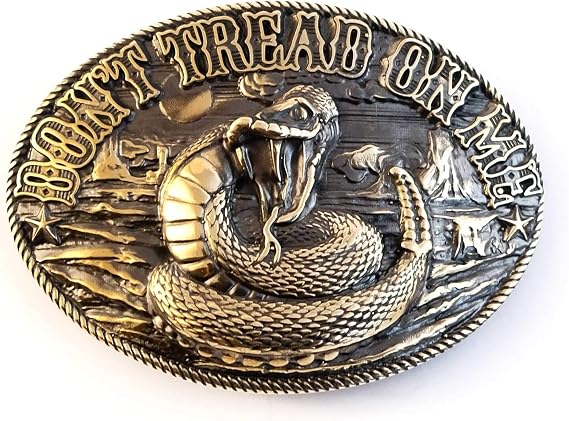 Dont Tread on Me Belt Buckle, Solid Brass Gadsden Flag with Timber Rattlesnake, Historical American Flag Accessory